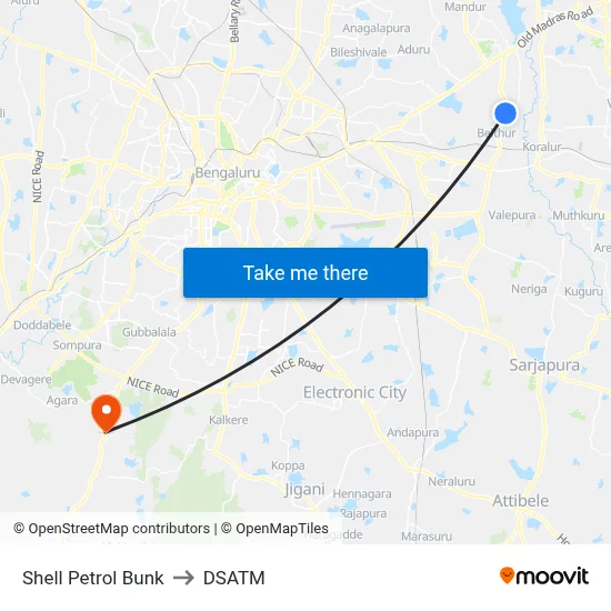 Shell Petrol Bunk to DSATM map