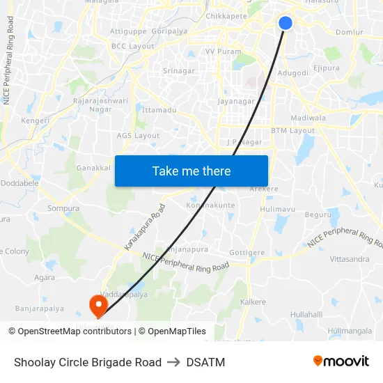 Shoolay Circle Brigade Road to DSATM map