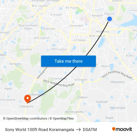 Sony World 100ft Road  Koramangala to DSATM map
