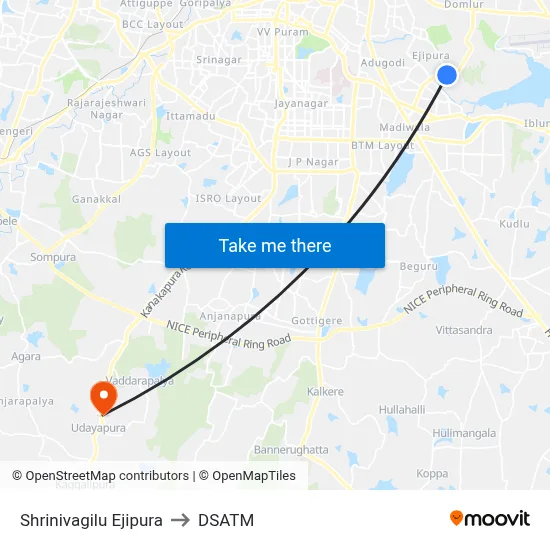 Shrinivagilu Ejipura to DSATM map