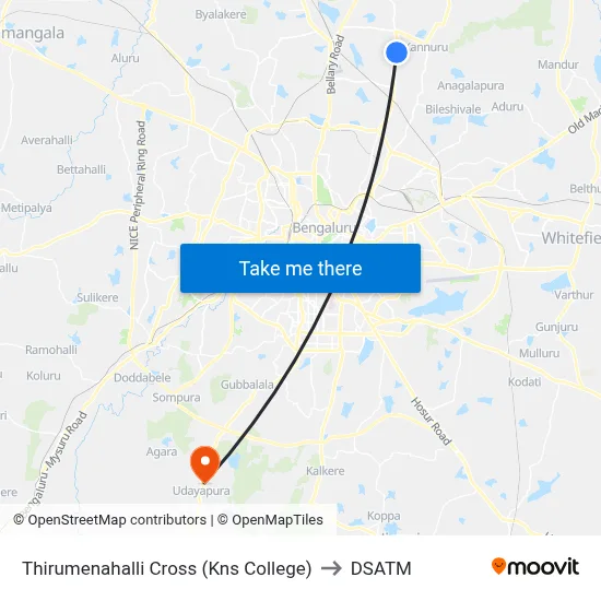 Thirumenahalli Cross (Kns College) to DSATM map