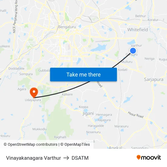 Vinayakanagara Varthur to DSATM map