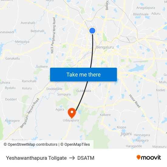 Yeshawanthapura Tollgate to DSATM map