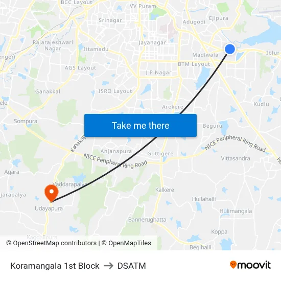 Koramangala 1st Block to DSATM map