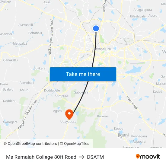 Ms Ramaiah College 80ft Road to DSATM map