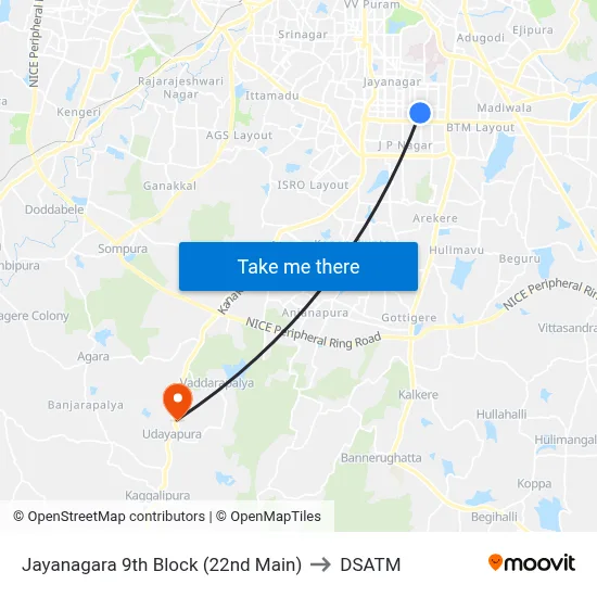 Jayanagara 9th Block (22nd Main) to DSATM map