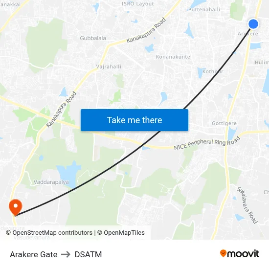 Arakere Gate to DSATM map