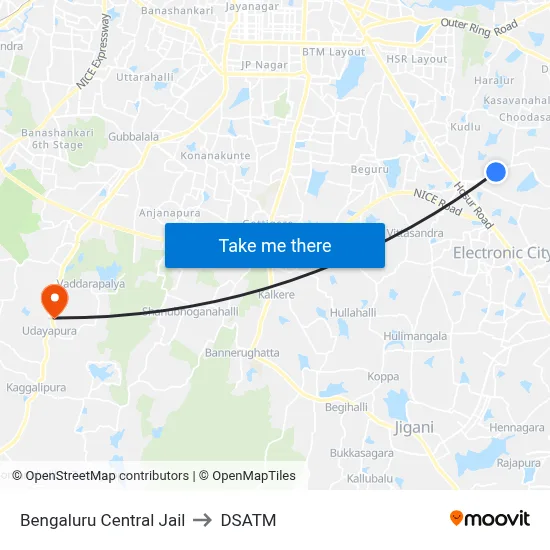 Bengaluru Central Jail to DSATM map