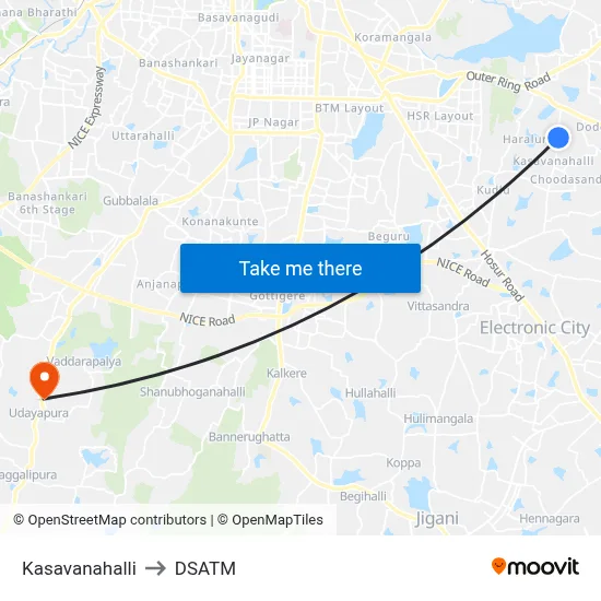 Kasavanahalli to DSATM map