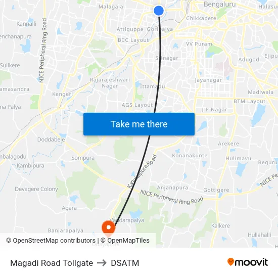 Magadi Road Tollgate to DSATM map