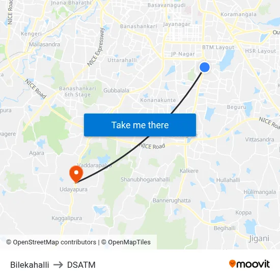 Bilekahalli to DSATM map