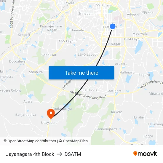 Jayanagara 4th Block to DSATM map