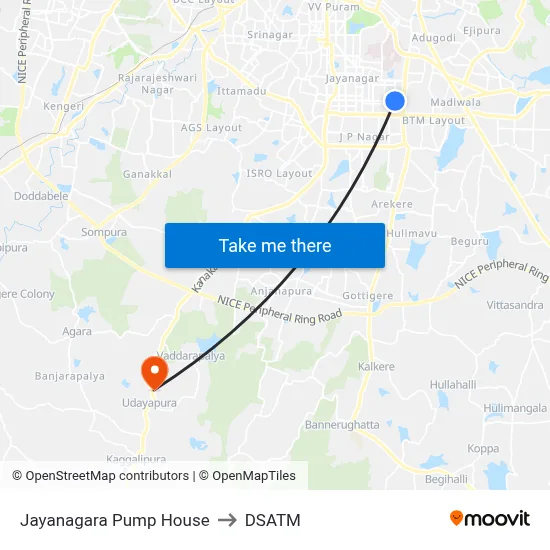 Jayanagara Pump House to DSATM map