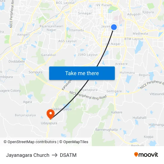 Jayanagara Church to DSATM map