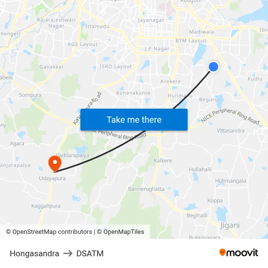 Hongasandra to DSATM map
