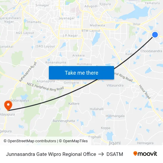 Junnasandra Gate Wipro Regional Office to DSATM map