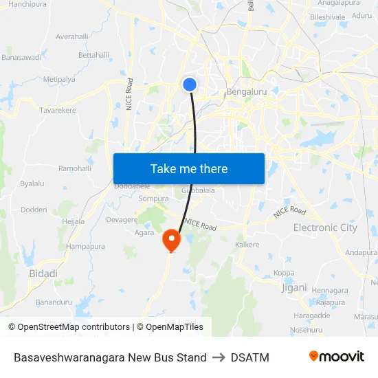 Basaveshwaranagara New Bus Stand to DSATM map