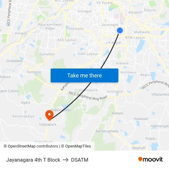 Jayanagara 4th T Block to DSATM map