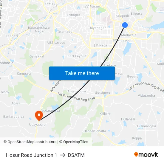 Hosur Road Junction 1 to DSATM map