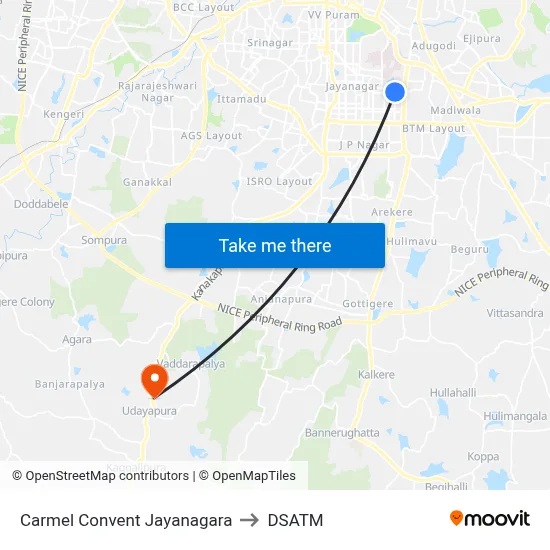Carmel Convent Jayanagara to DSATM map