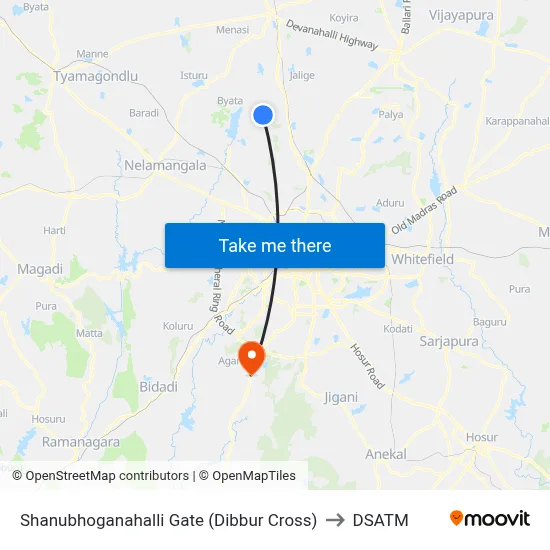Shanubhoganahalli Gate (Dibbur Cross) to DSATM map