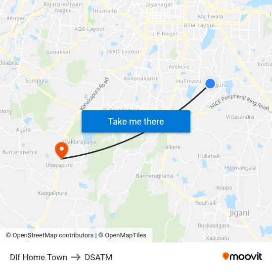 Dlf Home Town to DSATM map