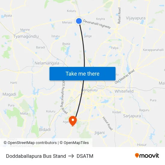 Doddaballapura Bus Stand to DSATM map