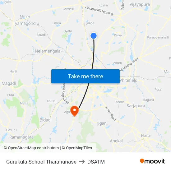 Gurukula School Tharahunase to DSATM map