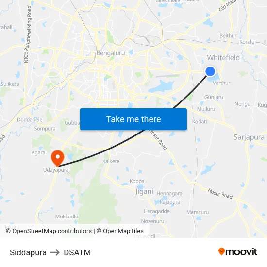 Siddapura to DSATM map