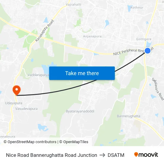 Nice Road Bannerughatta Road Junction to DSATM map