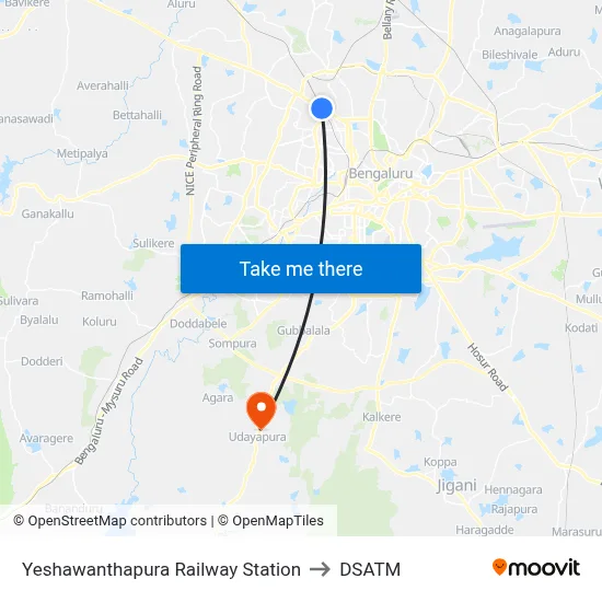 Yeshawanthapura Railway Station to DSATM map