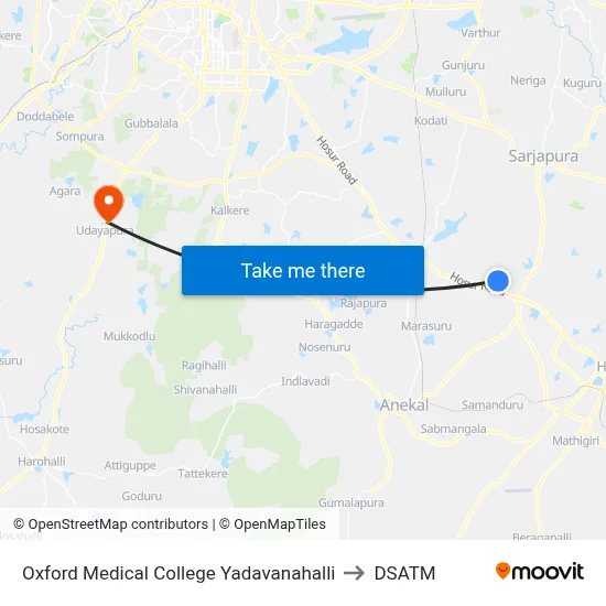 Oxford Medical College Yadavanahalli to DSATM map