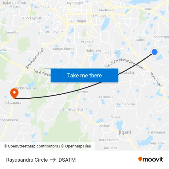 Rayasandra Circle to DSATM map