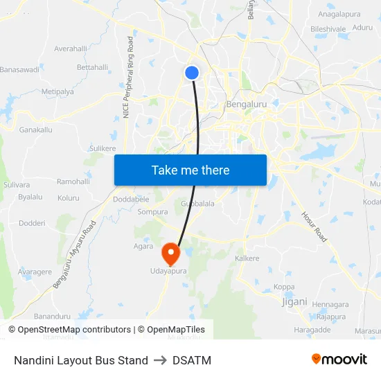 Nandini Layout Bus Stand to DSATM map