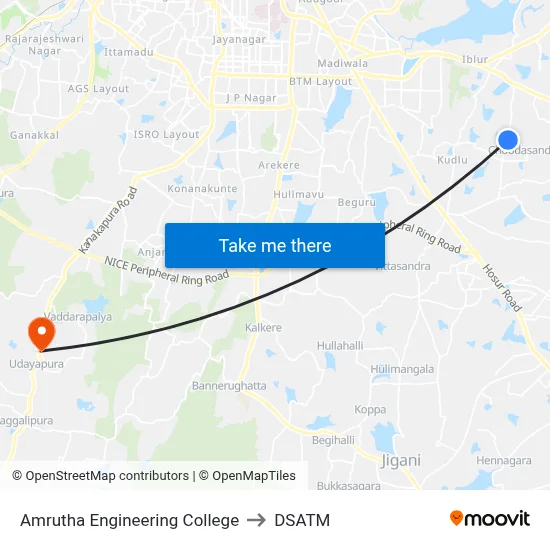 Amrutha Engineering College to DSATM map