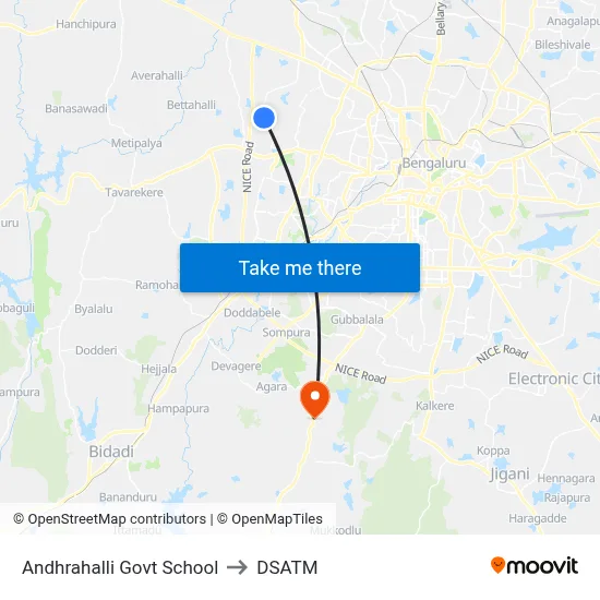 Andhrahalli Govt School to DSATM map