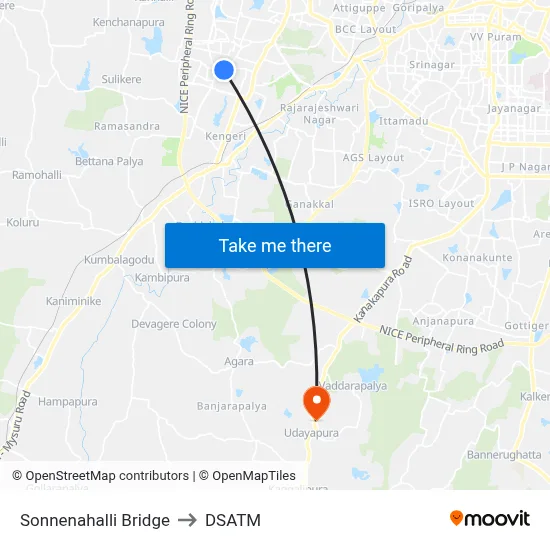 Sonnenahalli Bridge to DSATM map