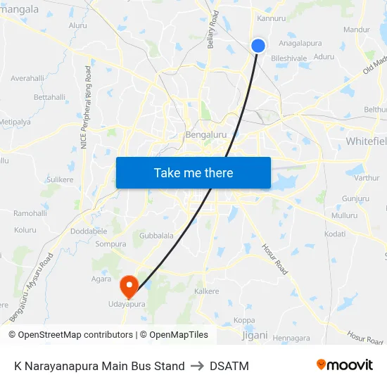 K Narayanapura Main Bus Stand to DSATM map