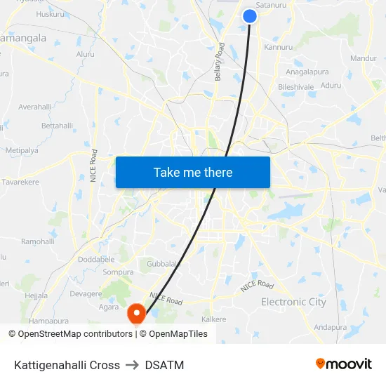 Kattigenahalli Cross to DSATM map