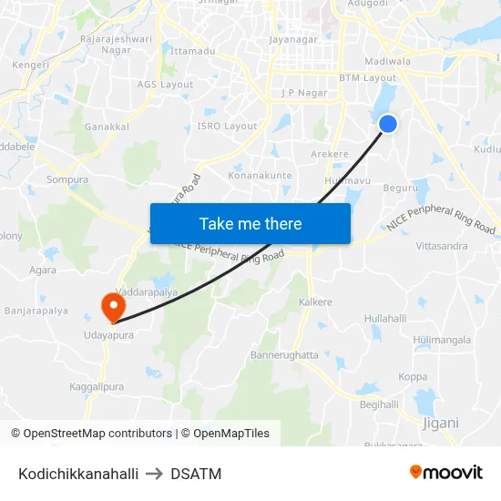Kodichikkanahalli to DSATM map