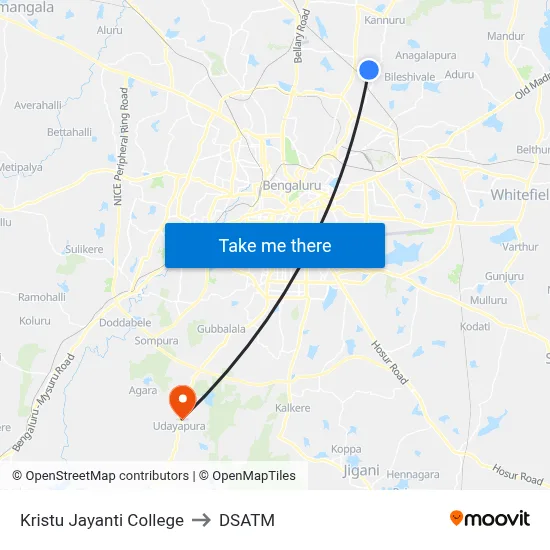 Kristu Jayanti College to DSATM map