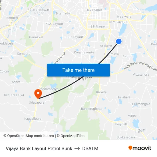 Vijaya Bank Layout Petrol Bunk to DSATM map