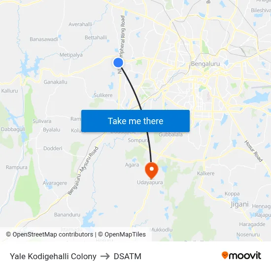 Yale Kodigehalli Colony to DSATM map