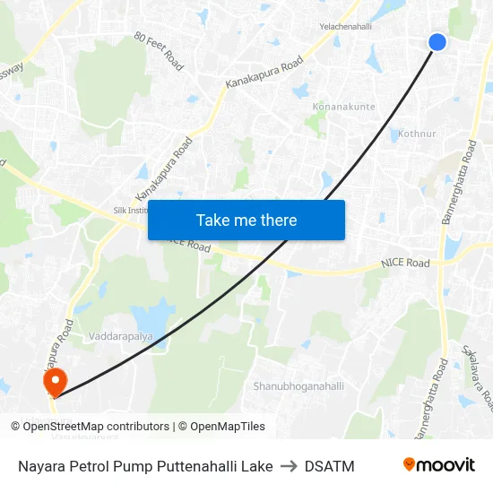 Nayara Petrol Pump Puttenahalli Lake to DSATM map
