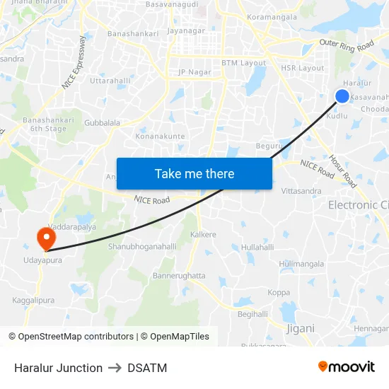 Haralur Junction to DSATM map