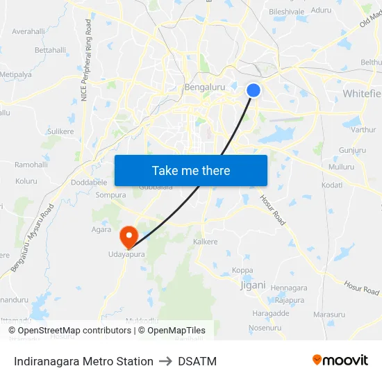 Indiranagara Metro Station to DSATM map