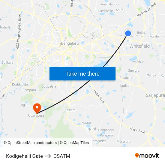 Kodigehalli Gate to DSATM map