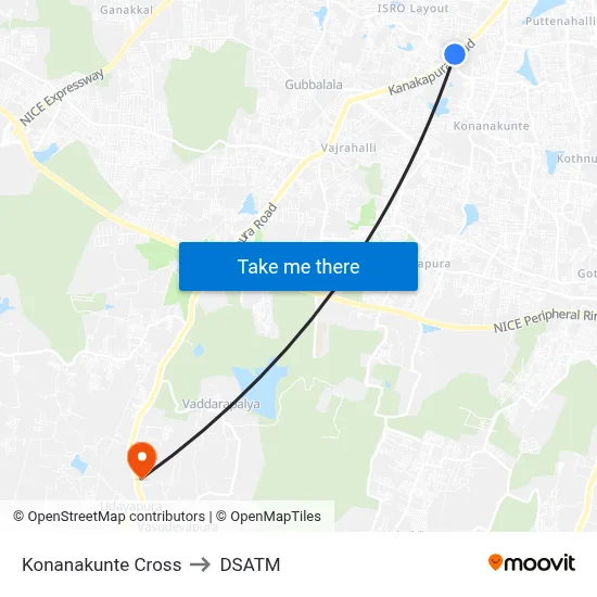 Konanakunte Cross to DSATM map