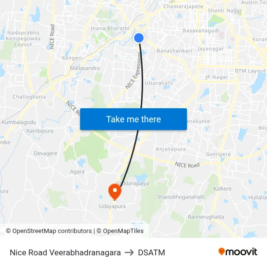 Nice Road Veerabhadranagara to DSATM map
