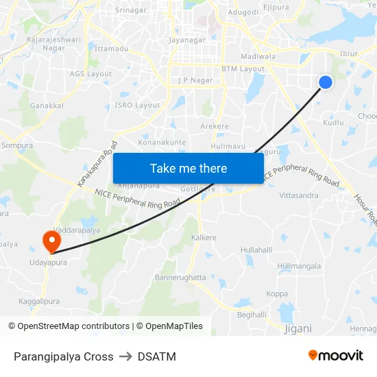 Parangipalya Cross to DSATM map